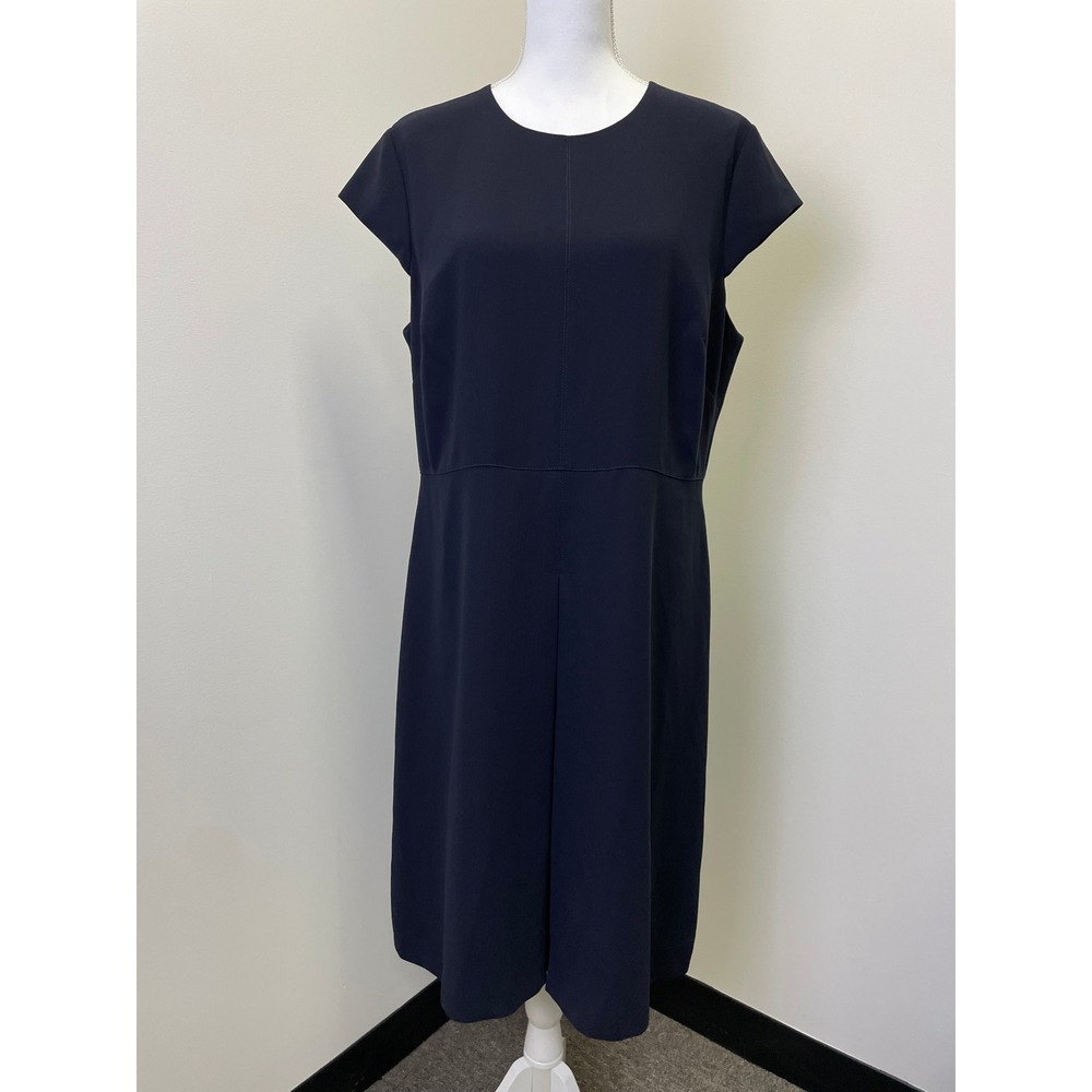 Hobbs London Navy Blue Fit and Flare A-Line Cap Sleeve Dress Size US 14 Office - Picture 2 of 15